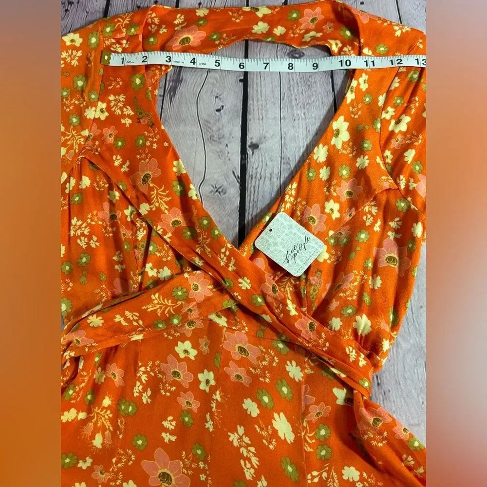 NWT Free People It Takes Two Peach Combo Orange Ditsy Boho Minidress Size Small